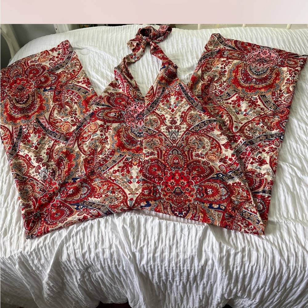 Red Tie Front Tank Top Jumpsuit